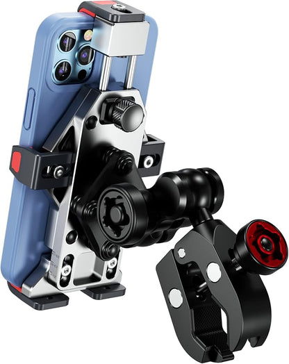BRCOVAN Anti-Theft Aluminum Alloy Motorcycle Phone Mount Holder with Vibration Dampener & Secure Lock, Adjustable Bike Handlebar Cellphone Mount for Bicycle Scooter ATV UTV, Fit 4.7''-7.2'' Smartphone