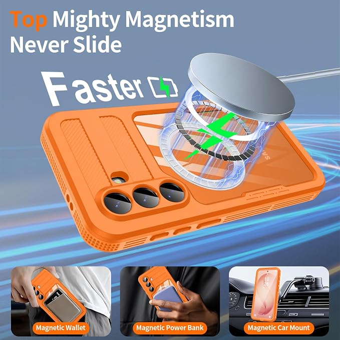 GOLDJU for Samsung Galaxy S26 Case Waterproof, Galaxy S26 Case with Built-in Screen & Lens Protector, Shockproof Full Body Protection Phone Case, Compatible with MagSafe/Wireless Charging, Orange