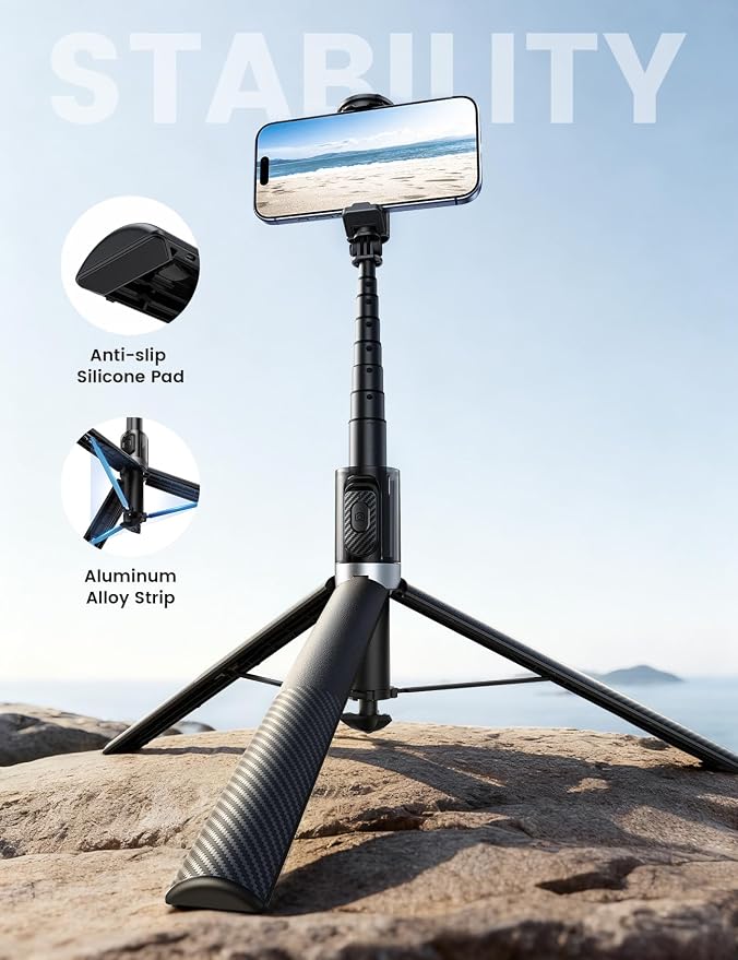 Lamicall 65" Phone Tripod & Selfie Stick - [Tap-to-Open] iPhone Tripod with Remote & Cold Shoe, Aluminum Phone Stand for Recording Compatible with iPhone for Video Recording Live Stream Vlog Black