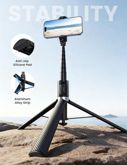 Lamicall 65" Phone Tripod & Selfie Stick - [Tap-to-Open] iPhone Tripod with Remote & Cold Shoe, Aluminum Phone Stand for Recording Compatible with iPhone for Video Recording Live Stream Vlog Black
