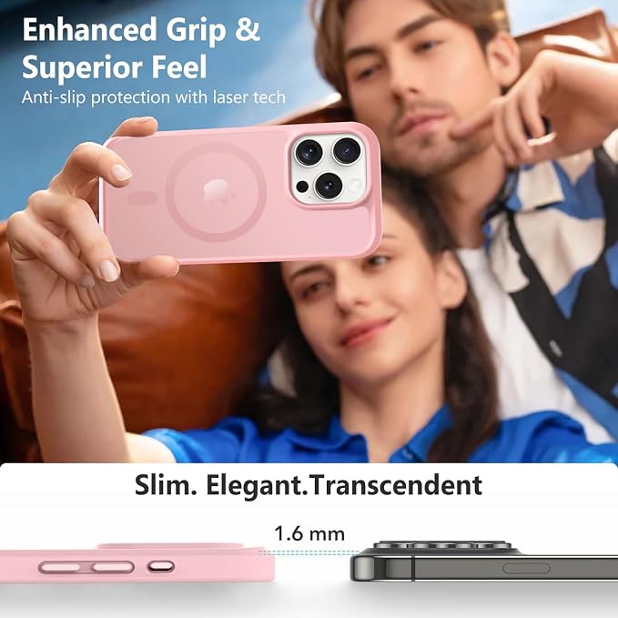MOCCA Strong Magnetic for iPhone 14 Pro Case, [Compatible with Magsafe][13FT Military Drop Protection] Slim Translucent Matte Shockproof Case for iPhone 14 Pro Phone Case 6.1'', Pink