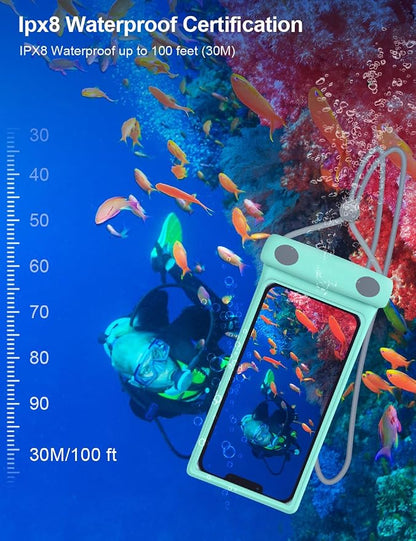 wellhouse Waterproof Phone Pouch, Waterproof Phone Case for iPhone 16 15 14 13 Pro Max XS Samsung, IPX8 3D Cellphone Dry Bag Beach Essentials - Duke Crystal Mint