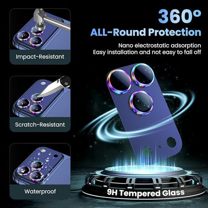 Uyiton for iPhone 17 Pro Max Camera Lens Protector, Not Easy to Break [Strong Adsorption][Case-Friendly] Metal Tempered Glass Rear Camera Screen Cover, Colorful Blue