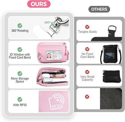 Tiostep Clip and Go Strap for Phone with Wallet Crossbody Phone Lanyard with Anti-Theft Zipper Pouch Detachable Quilted Wrist Wallet with RFID and ID Window for Daily Travel. Pink Large