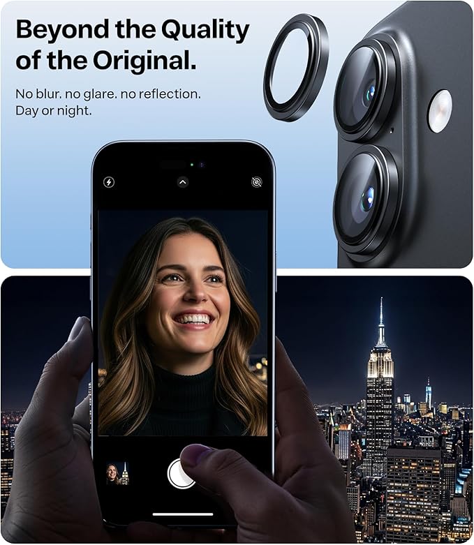 TORRAS 3-Year Ultimate Durability for iPhone 17 Camera Lens Protector-1:1 Invisible Fit & Ultra Clarity, Military-Grade 9H+ Aerospace Glass Anti-Scratch Easy Installation,Black