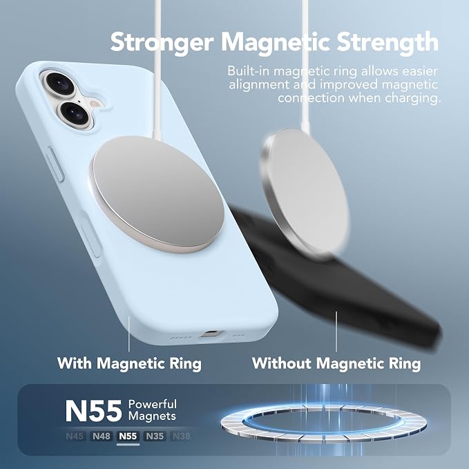 GONEZ Magnetic for iPhone 16 Case, Compatible with MagSafe, [Screen Protector + Camera Lens Protector], Liquid Silicone Shockproof Protective Phone Case for iPhone 16 6.1", Blue