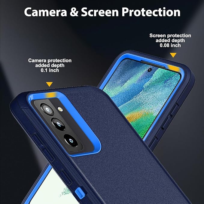 for Samsung Galaxy S21 FE Case with 2Pcs Screen Protector and 1Pcs Camera Lens Protector, Military Grade Heavy Duty Shockproof/Drop Proof/Dust Proof Case (Navy Blue)