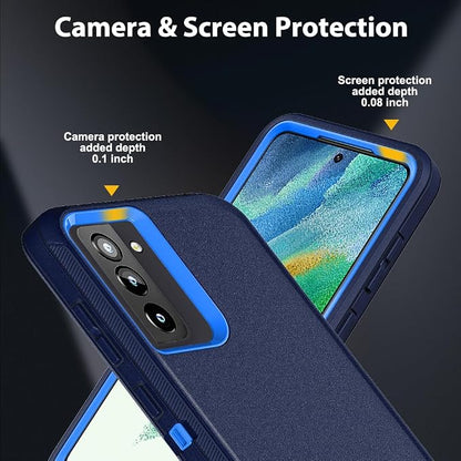 for Samsung Galaxy S21 FE Case with 2Pcs Screen Protector and 1Pcs Camera Lens Protector, Military Grade Heavy Duty Shockproof/Drop Proof/Dust Proof Case (Navy Blue)
