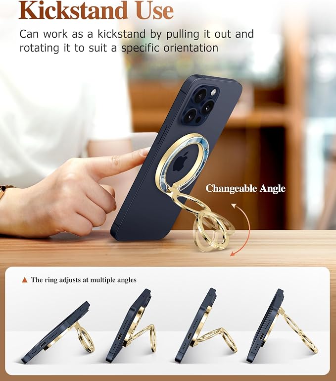 GVIEWIN Magnetic Phone Ring Holder, Compatible with MagSafe Phone Grip with Adjustable Stand, Magnet Phone Ring Kickstand for iPhone 17/16/15/14/13/12 Pro Max Plus Air/Other Phones (Polar Cloud)