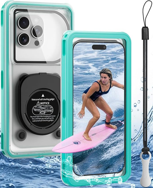WIFORT Waterproof Phone Case with Lanyard, Underwater Phone Cases for Snorkeling/Diving/Swimming/Filming, IP68 Water Proof Touchscreen Case for All Cell Phones: iPhone/Samsung/Moto/Pixel - Teal