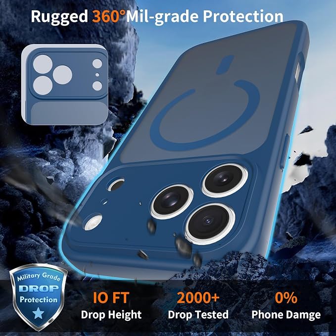 Magnetic iPhone Case Compatible with MagSafe, Shockproof Translucent Matte Phone Case for iPhone 17 Pro Max, iPhone 17 Pro, Anti-Fingerprint, Oil Resistant, Stain Resistant(Blue, iPhone 17 Pro Max)