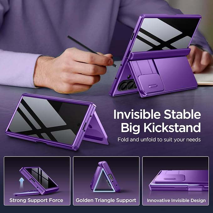 TONGATE Wallet for Z Fold 7 Case with Privacy Screen Protector, [4-Card Holder][Anti Spy] Built-in Large Stand & Slide Camera Cover Z7 Shockproof Phone Case for Samsung Galaxy Z Fold 7 2025 8", Purple