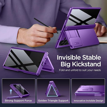 TONGATE Wallet for Z Fold 7 Case with Privacy Screen Protector, [4-Card Holder][Anti Spy] Built-in Large Stand & Slide Camera Cover Z7 Shockproof Phone Case for Samsung Galaxy Z Fold 7 2025 8", Purple