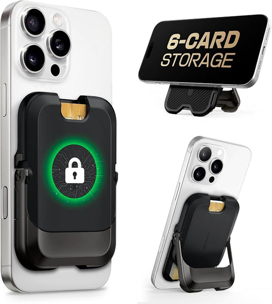 SUPCASE for MagSafe Wallet with Stand, Magnetic Wallet for Men Women, [Hold 6 Cards] [RFID Blocking] [Strong Magnetic Lock] Phone Stand Card Holder for iPhone 17/16/15/14/13/12 Series, Carbon Black
