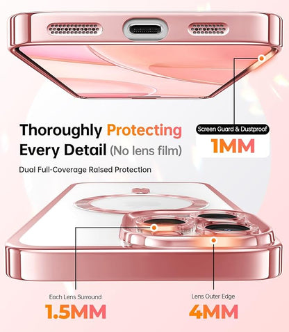 Meifigno Magnetic Case with Removable Phone Ring Stand for iPhone 16 Pro Max 6.9’’, [Glitter Card & Wrist Strap] [MagSafe Compatible] [Built in Mirror] Phone Ring Stand + Phone Case Kit, Rose Gold | 6.9'', Glitter Card, Wrist Strap, MagSafe Compatible,...