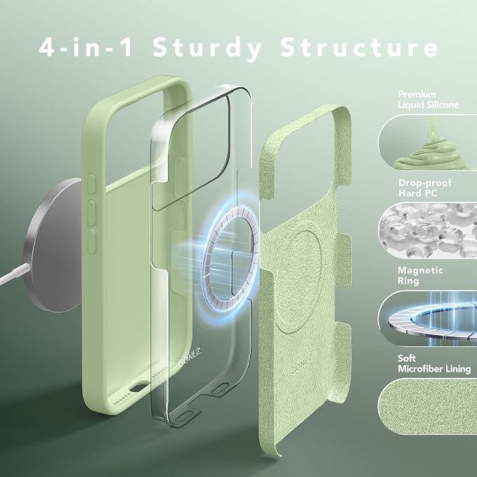 GONEZ Magnetic for iPhone 17 Pro Max Case, Compatible with MagSafe, [Screen Protector + Camera Lens Protector], Liquid Silicone Anti-Scratch Shockproof Protective Phone Case 6.9 inch, Green