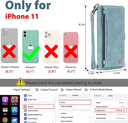 Wallet Case for iPhone 11 with Card Holder/Crossbody Wallet/Strap| RFID Blocking | Magnetic | Kickstand | Detachable | PU Leather Phone Case for iPhone 11,6.1 in,Blue