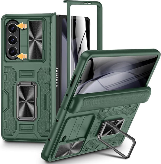 VEGO for Z Fold 5 Case with Hinge Protection & Screen Protector, Green | Built-in 360° Magnetic Kickstand, Slide Camera Cover, Full Body Protective Case for Samsung Fold 5