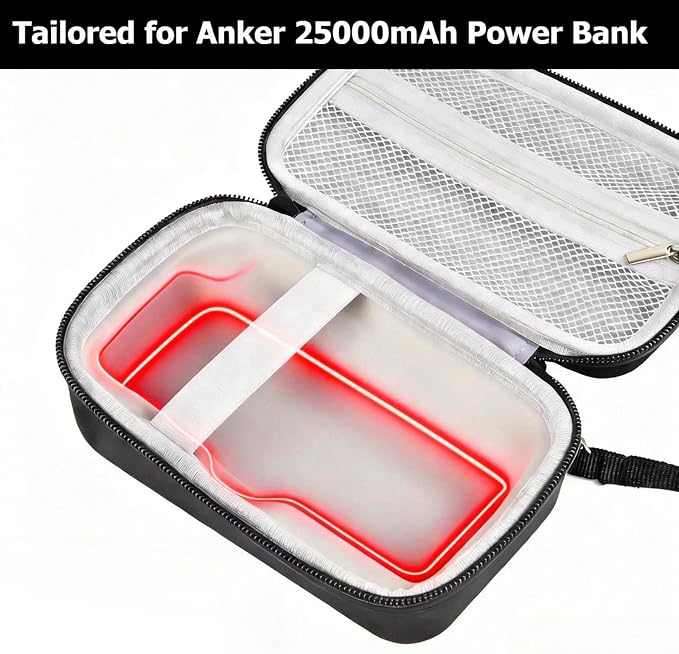 GWCASE Power Bank Travel Case, Custom Fit for Anker 25000mAh Portable Charger A1695 / Zolo 165W, Shockproof Hard Shell Storage Box with Inner Tray & Carry Strap (Black)