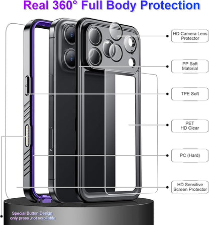 Temdan Compatible with iPhone 17 Pro Max Case,Waterproof Built-in Screen & Camera Protector IP68 Underwater Full Body 17FT Military Dropproof Shockproof Phone Case 6.9"-Purple/Clear