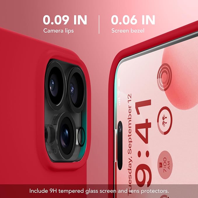 GONEZ Magnetic for iPhone 15 Pro Case, Compatible with MagSafe, [Screen Protector + Camera Lens Protector], Silicone Shockproof Anti-Scratch Protective Phone Case 6.1 inch, Red