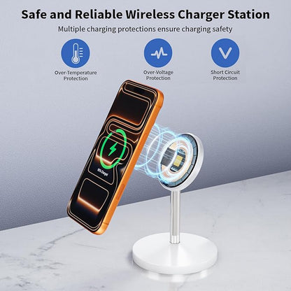 Magnetic Wireless Charger iPhone Stand,25W Mag-Safe Charger Fast Charging Stand 35W Magnetic USB C Adapter with 6FT Cable Wireless Fast Charge Station for iPhone 17 Pro Max/17/16/15/14/13/12, AirPods