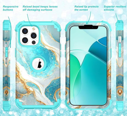 Hocase for iPhone 13 Pro Max Case, Heavy Duty Shockproof Protection Soft Silicone Rubber Bumper+Hard Plastic Hybrid Protective Case for iPhone 13 Pro Max (6.7") 2021 - Teal