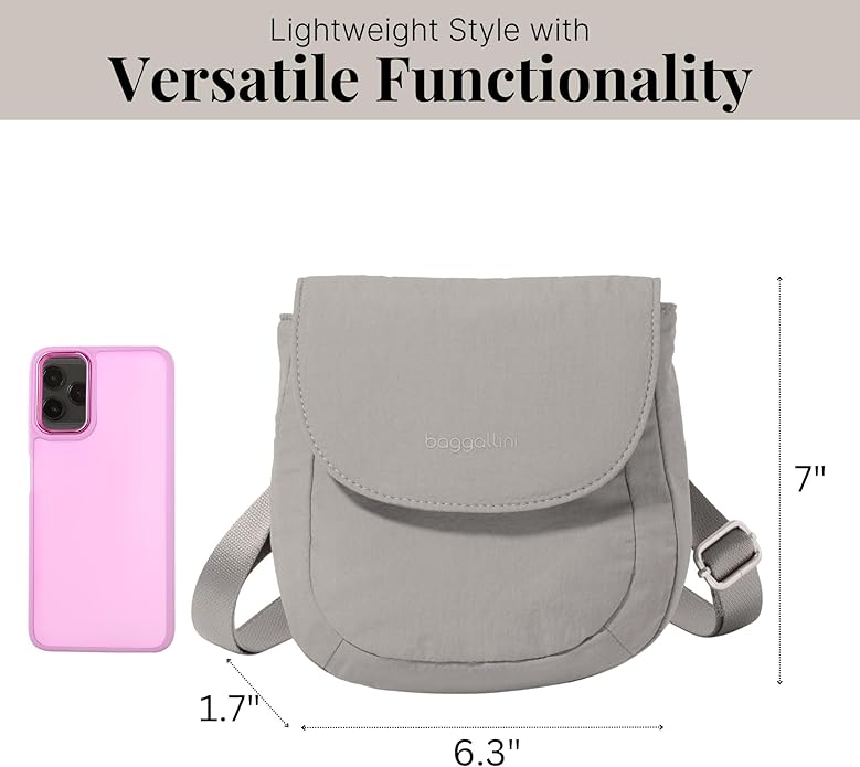 Baggallini Swift Flap Mini Crossbody - 6.3"x7" Lightweight Small Travel Purse with Crossbody Strap and RFID