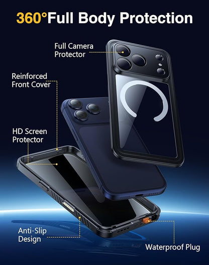 Lanhiem Magnetic for iPhone 17 Pro Case Waterproof, Built in Screen Protector & Camera Protection, [Compatible with MagSafe] Full Body Dustproof Heavy Duty Rugged Phone Case 6.3'' (Privacy Black)