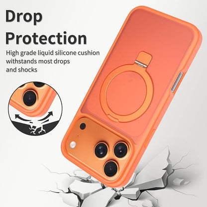 Ultra-Magnetic Stand for iPhone 17 Pro Case [Military Drop Protection] [Compatible with MagSafe] Shockproof Translucent Matte Slim Ring Holder Case for iPhone 17 Pro (Orange)