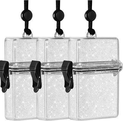 Outus 3 Pcs Waterproof ID Badge Holder Case with Waterproof Buckle Floating Sports Case Locker with Adjustable Hanging Rope Plastic Card Dry Box(Clear,4.72 x 3.74 x 1.46 in,Classic)
