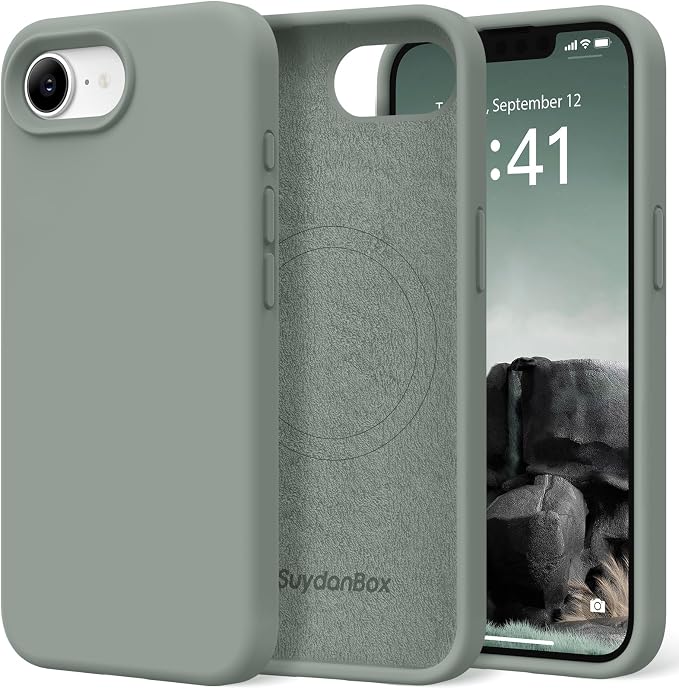 Magnetic for iPhone 17e/iPhone 16e Case, Compatible with MagSafe, [Soft Anti-Scratch Microfiber Lining] Slim Silicone Shockproof Protective Phone Case for iPhone 17e/16e 6.1", Calke Green