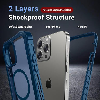 jaroco Magnetic for iPhone 14 Pro Case, [Compatible with MagSafe][Military Grade Drop Protection][Heavy Duty Protection][Non-Slip][Shockproof] 2-Layer Durable Bumper Phone Case 6.1''-Deep Blue