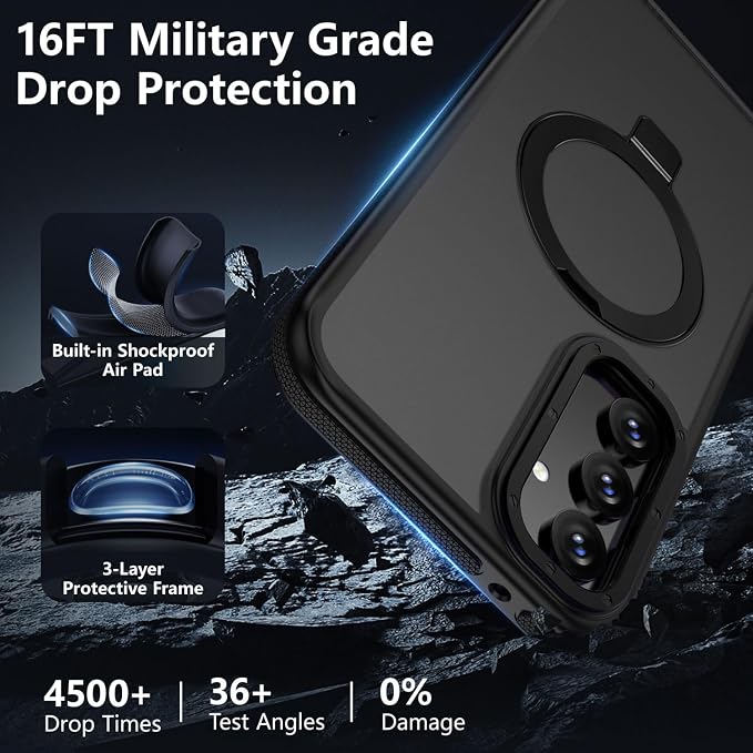 for Samsung Galaxy S23 FE Case, Magnetic Adjustable Ring Stand [Fit for Magsafe], [Military-Grade Shockproof Protection] Phone Case with Kickstand&Ring Holder (Black)