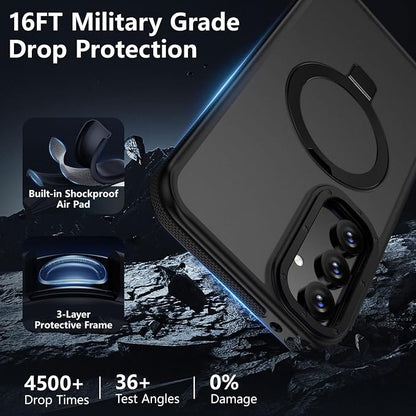 for Samsung Galaxy S23 FE Case, Magnetic Adjustable Ring Stand [Fit for Magsafe], [Military-Grade Shockproof Protection] Phone Case with Kickstand&Ring Holder (Black)