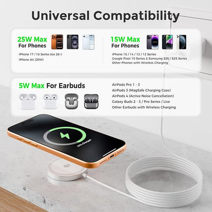Qi2.2 25W Magnetic Wireless Charger: Fast Qi2 Charging Pad for iPhone 17 16 15 14 13 12 Pro Max, Samsung Galaxy S26 S25, Google Pixel 10, AirPods-Slim Portable for Desk Bedside Travel-White 2 Pack