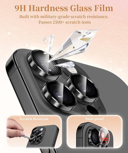 GolbinBox Camera Lens Protector for iPhone 17 Pro Max/17 Pro/16 Pro Max/16 Pro, 1:1 Invisible Fit, 9H Tempered Glass Ultra HD Metal Individual Camera Cover, Case Friendly, Black