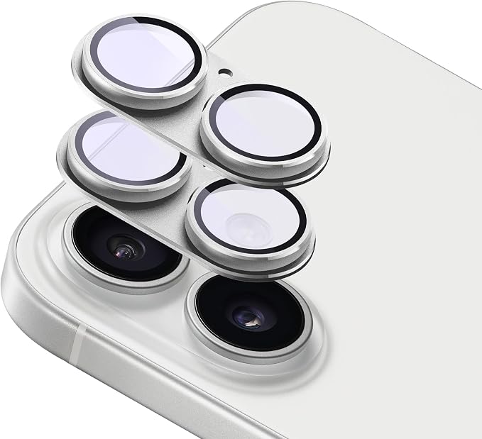 2-Pack Shatterproof Camera Lens Protector for iPhone 16/16 Plus |AR Tempered Glass Strong Adsorption Metal Camera Cover Screen(Silvery)