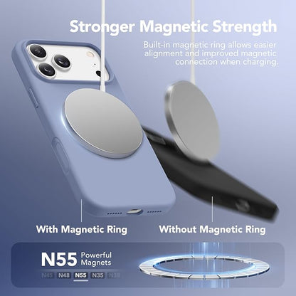 GONEZ Magnetic for iPhone 17 Pro Max Case, Compatible with MagSafe, [Screen Protector + Camera Lens Protector], Liquid Silicone Anti-Scratch Shockproof Protective Phone Case 6.9 inch, Lavender Gray