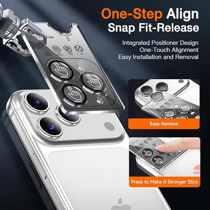 LK for iPhone 17 Pro/17 Pro Max Camera Lens Protector [Top 9H+ Military Grade Shatterproof] One-Click Installation, Ultra-Tough HD, Individual Lens Protectors Scratch-resistant, Silver,2 Pack