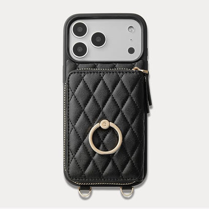 ZVE for iPhone 17 Pro Wallet Case for Women, PU Leather Crossbody Phone Cover with Card Holder 6.3 Inch-Black