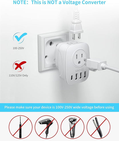2 Pack South Africa Plug Adapter, VINTAR Type M Plug Adapter with 1 USB C, 3 USB Ports and 2 American Outlets, 6 in 1 Travel Adapter for US to Namibia, Nepal, Botswana