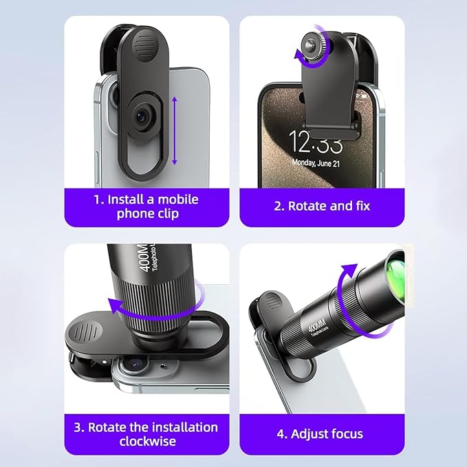 400mm Telephoto Lens for iPhone & Android – HD Phone Telescope with FMC 7-Layer Optical Coating, Universal Clip, Eyepiece & Carrying Case for Wildlife, Sports & Travel