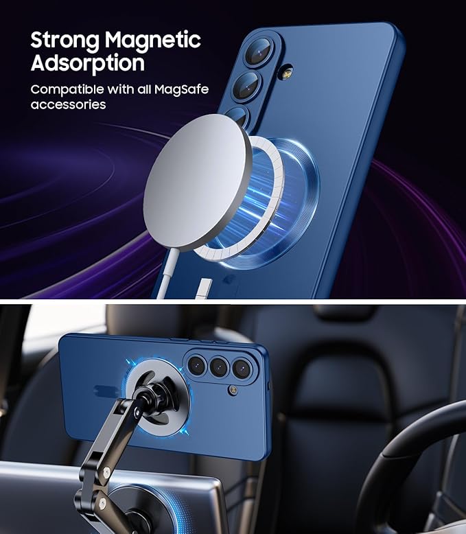 Magnetic for Samsung Galaxy S26 Plus Case [Compatible with MagSafe][Built-in Camera Lens Protector] Slim Soft Silicone Bumper Shockproof Metallic Luster Phone Case, Blue