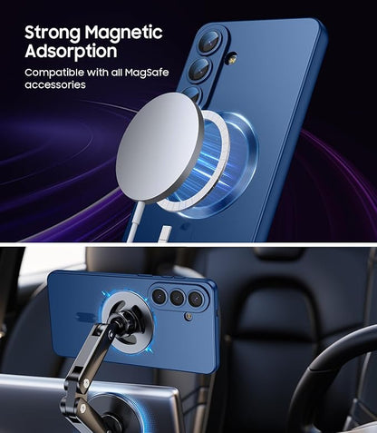Magnetic for Samsung Galaxy S26 Plus Case [Compatible with MagSafe][Built-in Camera Lens Protector] Slim Soft Silicone Bumper Shockproof Metallic Luster Phone Case, Blue