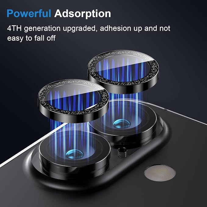 AFARER Camera Lens Protector for iPhone 17/16/16Plus,Individual 9H Tempered Glass, Bling Metal Ring, HD Clear & Case Friendly [Strong Adsorption] [Does not Affect Night Shots](Glitter Purple)