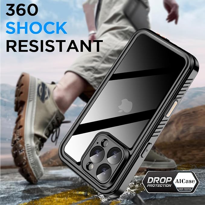 AICase Compatible with iPhone 16 Pro Max Case Waterproof, Clear Water Proof Built-in Screen Protector Shockproof Dustproof Snowproof Full Body Rugged Underwater Phone Case