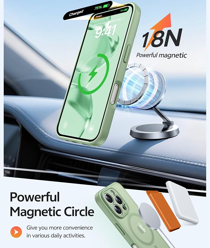 FNTCASE for iPhone 16 Pro Case: [Compatible with Magsafe] Translucent Matte Cases with [Full Camera Protection] [Screen Protector] Military Grade Shockproof Protective Phone Cover - Light Moss