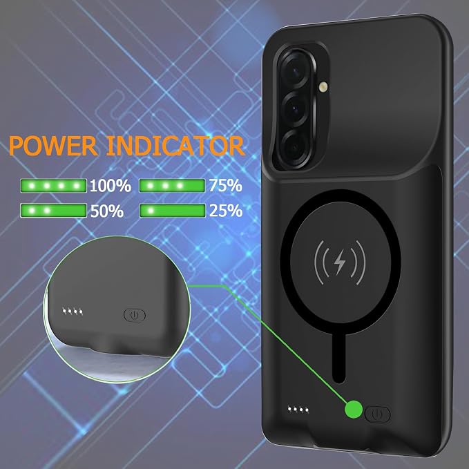 Battery Case for Galaxy A36/A56, Upgraded 10000mAh Rechargeable Portable Extended Battery Pack Supported Qi Wireless Charging Case Compatible with Galaxy A36/A56(6.7 inch) Charger Case (Black)