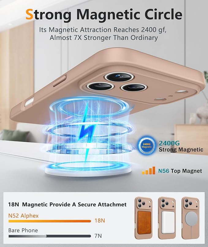 FNTCASE for iPhone 17 Pro Max Case: [Compatible with Magsafe] Integrated Silicone Phone Cases with [Full Camera Protection] [Screen Protector] Military Grade Shockproof Protective Cover - Full Gold